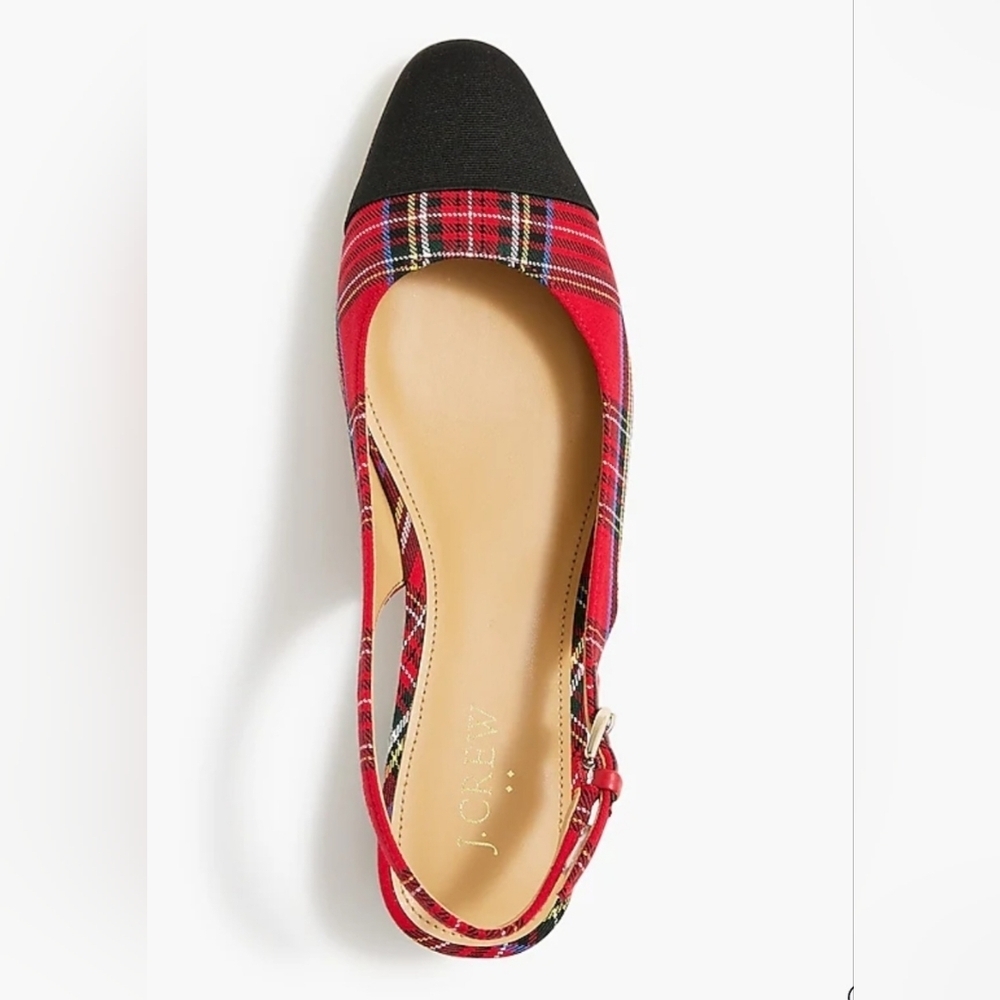 J. Crew Elegant Tartan Slingback Heels in Red and Black - Picture 3 of 7